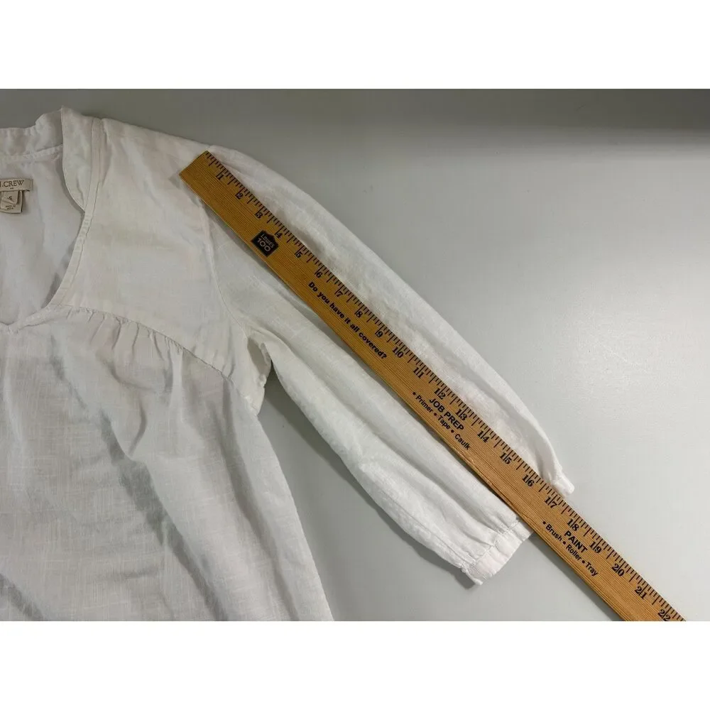 J.Crew Womens Small White Linen Cotton Eyelet Embroidered Peasant Tunic Blouse